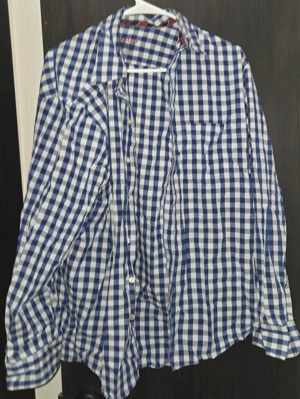 Izod Navy and White Gingham Button-Down Shirt